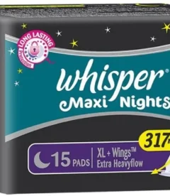 Whisper Maxi Nights 317mm XL+ Wings 15 Counts Sanitary Pad