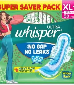 Whisper Ultra Upto No Gap No Leaks* Sanitary Pads, 50 XL+ Pads,