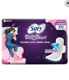Sofy Women Bodyfit Longest XXL Sanitary Pads |Night Protection|Wider Hip Guard| Deep Absorption | Comfy dry cover| XX-Large, Pack Of 40