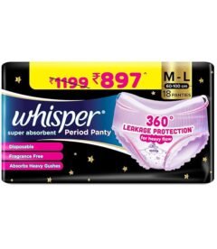 Whisper Super Absorbent Period Panty, 18 M-L Pants, 360 Degree Leakage Protection* for Heavy Flow, Panty