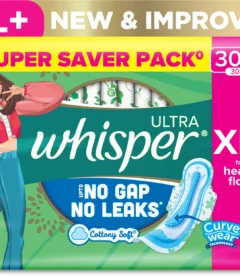 Whisper Ultra Upto No Gap No Leaks* Sanitary Pads, 30 XL+ Pads Sanitary Pad (Pack of 30)
