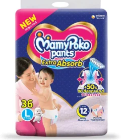 MamyPoko Pants Extra Absorb Baby Diapers, Large (L), 36 Count 9-14 kg