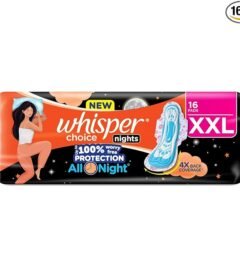 Whisper Choice Nights, 16 XXL Pads, Gives Up to 100% worry-free protection all 🕗 night
