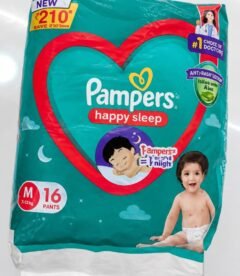 Pampers Happy Sleep Pant Style Baby Diapers, Medium (M), 16 Count, 1 Pampers : 1 Night Sleep, with Anti Rash Shield, 7-12 Kg Diapers