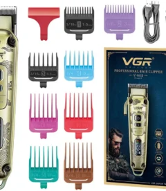 VGR Premium Metal Housing Hair Clipper LED Display, powder metallurgic Blade 5500-7000
